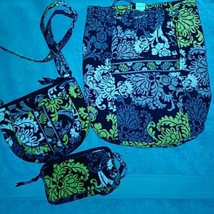 3 pcs Vera Bradley purse backpack wallet
